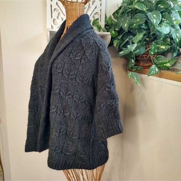 LOFT Cable Knit Open Front Grey Alpaca Wool Cardigan - Picture 2 of 7